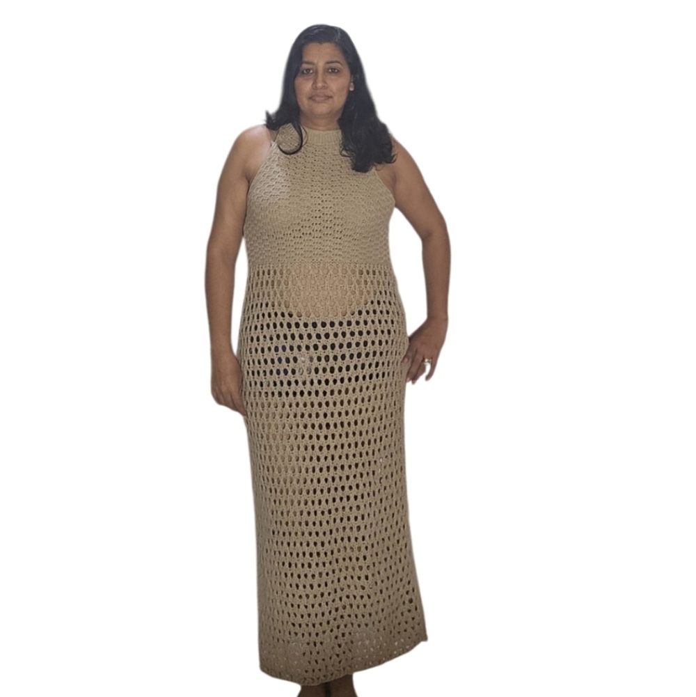 Crochet Cover Up Beach Hollow Out Sleeveless Bikini Swimsuit Side Split Dress - Picture 8 of 16